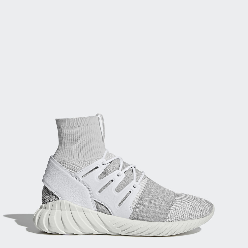 Adidas Tubular Doom Primeknit - Originals γυναικεια - Ασπρα/Ασπρα/Γκρι,Μέγεθος: EU 36 – 54 2/3 (140G